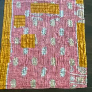 Elephant Handmade Handstitched Pink Orange Throw Quilt by Indian Artisans